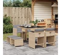 Garden Dining Set Mix Beige PE Rattan 8-piece 110x106x73cm Glass Light Grey Cush