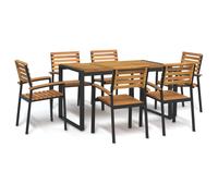 Garden dining set Natural Acacia 140cm table 4 chairs Solid Acacia/Metal Outdoor