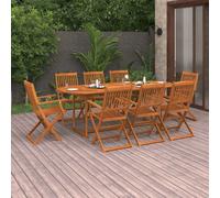 Garden Dining Set Natural Acacia Wood 220x90x75cm Table 8-Seater Foldable Chairs