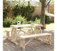 Garden dining set Natural wood 115x55x65cm Solid fir wood wagon 2 benches+table