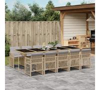Garden Dining Set Outdoor 11pc Beige PE Rattan Tempered Glass Table 275x106x73cm