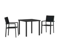 Garden Dining Set Outdoor 3pc Black Powder-Coated Steel 2-Seater Table 80x80cm.