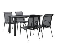 vidaXL Garden Dining Set Outdoor Dining Set 7 Piece Black Steel and Textilene