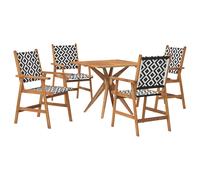 Outdoor dining set 5-piece Brown Acacia Wood and PE Poly Rattan Table 85x85x75cm