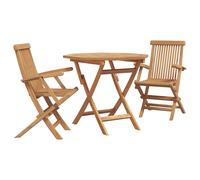 Garden Dining Set 3pc Brown Solid Teak Wood Foldable Table 85x85x76 cm for Patio
