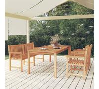 Garden Dining Set Outdoor Solid Teak 200x100x77cm + Bench & 2 Chairs Natural Eco
