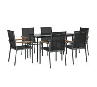 vidaXL 7 Piece Garden Dining Set Black Textilene and Steel, Black