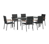 vidaXL 7 Piece Garden Dining Set Black Textilene and Steel, Black