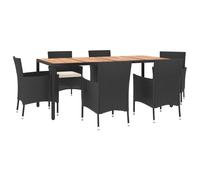 (7 piece) vidaXL Garden Dining Set Outdoor Table Set with Cushions Black Poly Rattan
