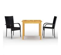 vidaXL Garden Dining Set 3 Piece Black Patio Outdoor Dinner Table and Chairs