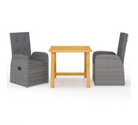 vidaXL 3 Piece Garden Dining Set with Cushions Grey Poly Rattan, Grey