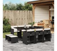Garden Dining Set PE Rattan 10pc Black & Cream 165x106cm Tempered Glass Foldable