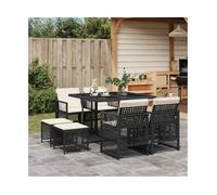 Garden Dining Set PE Rattan Black & Cream 110x106x73cm Foldable Cushioned Patio