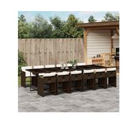 Garden Dining Set PE Rattan Brown & Cream White 330x106x73cm Cushions 12pc UV XL
