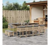Garden Dining Set PE Rattan Mix Beige 13pc Tempered Glass 220x106x73cm Foldable