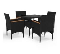 vidaXL Garden Dining Set 5 Piece Poly Rattan and Tempered Glass Black Seat