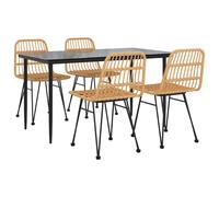 vidaXL 5 Piece Garden Dining Set Black Poly Rattan