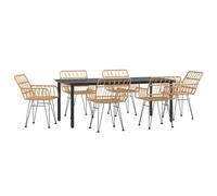 vidaXL 7 Piece Garden Dining Set Black Poly Rattan