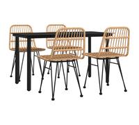 vidaXL 5 Piece Garden Dining Set Black Poly Rattan, Black