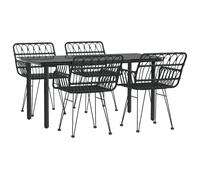 vidaXL 7 Piece Patio Dining Set Black Poly Rattan