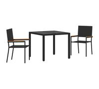 Garden Dining Set 3pc Beige Poly Rattan 90x90x75cm Tempered Glass Top 2-Seater