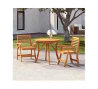 Garden dining set Solid acacia wood Brown Ø85 cm table + 2x chairs, curved back