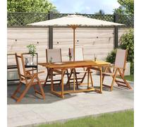 Garden Dining Set Solid Acacia Wood Cream 5-Seat Extendable Table 120-170cm 4pc