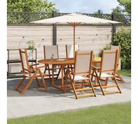 Garden Dining Set Solid Acacia Wood Cream Textilene Extendable 150-200x100x74cm