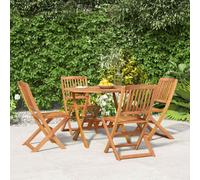 Garden Dining Set Solid Acacia Wood Natural 90cm Round Table +4 Foldable Chairs
