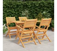 Garden Dining Set Solid Teak 120x70x75 cm 4 Folding Chairs Outdoor Parasol Hole