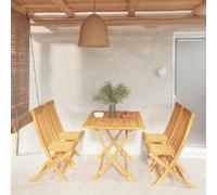 Garden Dining Set Solid Teak Warm Colour Table 120x70x75cm 4 Chairs Foldable Eco