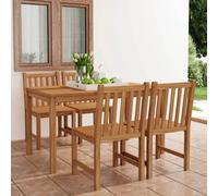 Garden Dining Set Solid Teak Waterproof 140x80x77cm Natural Wood 5-Piece Benches