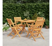 Garden Dining Set Solid Teak Wood 85x85x76cm Foldable 4-Piece Outdoor w/Parasol