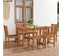 Garden Dining Set Solid Teak Wood Natural 140x80cm Fine Sanded 7-Piece Benches.