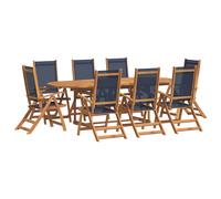 Garden Dining Set 9pc Solid Acacia Cream Extendable Table 160-240x100cm 6 Chairs