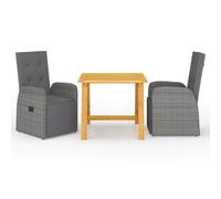 Garden Dining Set Table and Chairs with Cushions 3 Piece Poly Rattan vidaXL