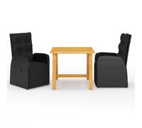 Garden Dining Set Table and Chairs with Cushions 3 Piece Poly Rattan vidaXL