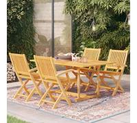 Garden Dining Set Teak Hardwood Warm Colour 150x90x75cm 5pc Foldable FineSanded