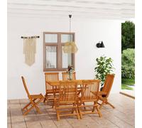Garden Dining Set Teak Warm Brown 120x70x75 cm 6pc Foldable Chairs w/ Umbrella