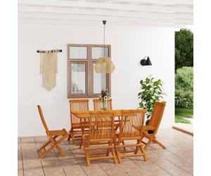 Garden Dining Set Teak Warm Brown 120x70x75 cm 6pc Foldable Chairs w/ Umbrella