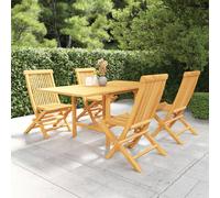 Garden Dining Set Teak Wood 5pc Extendable Table 110-160x80x75cm Teak Solid-Eco