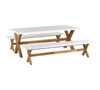 Garden Dining Set with Benches 6 Seater OLBIA Concrete White