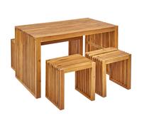 Garden Dining Set with Benches and Stools 4 Seater BELLANO Acacia Wood Brown
