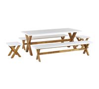 Beliani Garden Dining Set With Benches And Stools 8 Seater Olbia Concrete White, White