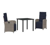 vidaXL Garden Dining Set with Cushion 3 pcs Grey Poly Rattan, Grey