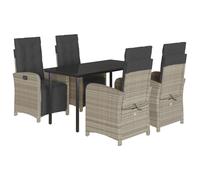 5 Piece Garden Dining Set with Cushions Light Grey Poly Rattan