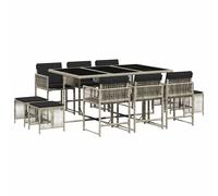 Garden Dining Set 15pc Grey PE Rattan Tempered Glass 275x106x73cm Outdoor -10pcs