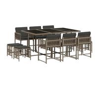 vidaXL 11 Piece Garden Dining Set with Cushions Mix Beige Poly Rattan