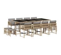 Garden Dining Set 13pc Grey PE Rattan Tempered Glass Table 220x106x73cm Cushions