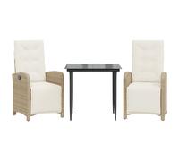 vidaXL Bistro Set 3 Piece with Cushions Bistro Table & Chair Beige Poly Rattan